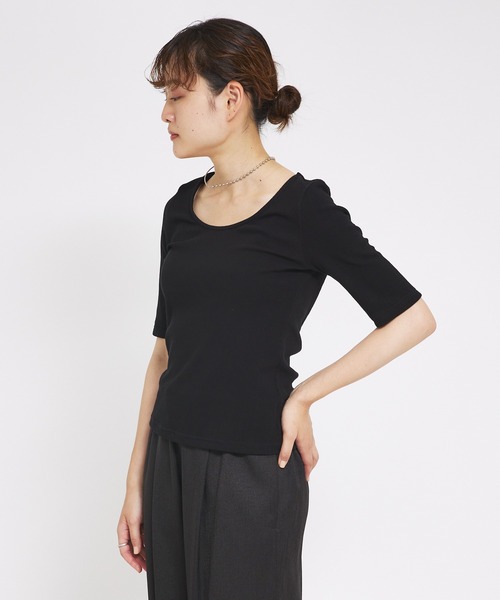 qualite scape（カリテ スケープ）の「ランダムテレコTシャツ（Tシャツ/カットソー・レディース・ブラック/ライトグレー/ホワイト/ライム・フリー）」の21枚目の写真