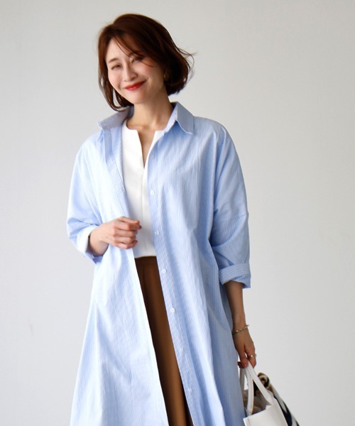Ehre style(エーレスタイル)の「しっかりロング丈!ゆるシャツ3wayワンピース(シャツワンピース・レディース・ブラック/ブルー・FREE)」の14枚目の写真