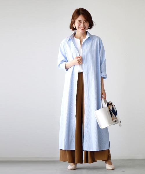 Ehre style(エーレスタイル)の「しっかりロング丈!ゆるシャツ3wayワンピース(シャツワンピース・レディース・ブラック/ブルー・FREE)」の6枚目の写真