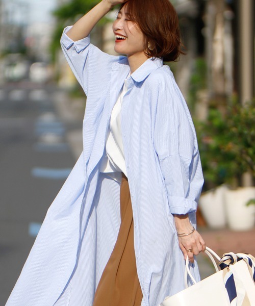 Ehre style(エーレスタイル)の「しっかりロング丈!ゆるシャツ3wayワンピース(シャツワンピース・レディース・ブラック/ブルー・FREE)」の5枚目の写真