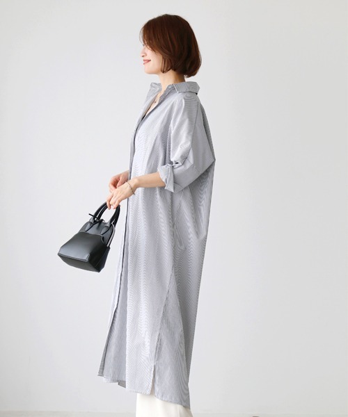 Ehre style(エーレスタイル)の「しっかりロング丈!ゆるシャツ3wayワンピース(シャツワンピース・レディース・ブラック/ブルー・FREE)」の18枚目の写真