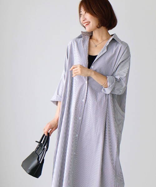 Ehre style(エーレスタイル)の「しっかりロング丈!ゆるシャツ3wayワンピース(シャツワンピース・レディース・ブラック/ブルー・FREE)」の4枚目の写真