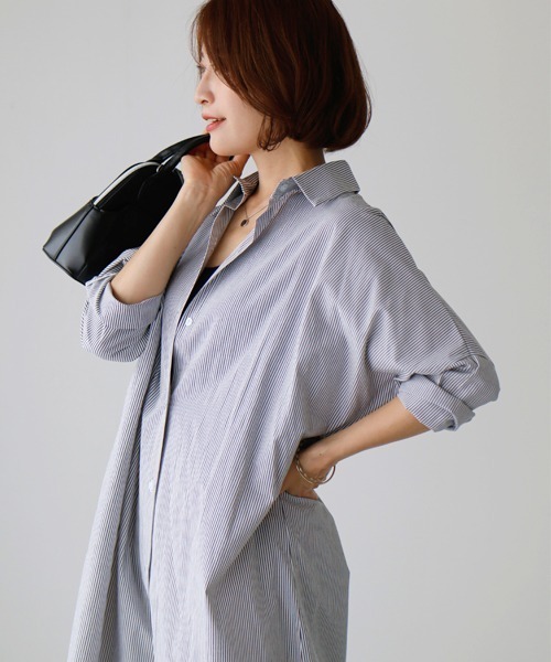 Ehre style(エーレスタイル)の「しっかりロング丈!ゆるシャツ3wayワンピース(シャツワンピース・レディース・ブラック/ブルー・FREE)」の13枚目の写真