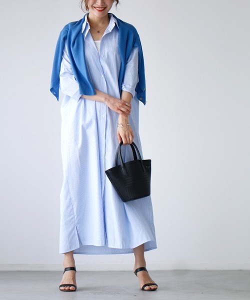 Ehre style(エーレスタイル)の「しっかりロング丈!ゆるシャツ3wayワンピース(シャツワンピース・レディース・ブラック/ブルー・FREE)」の20枚目の写真
