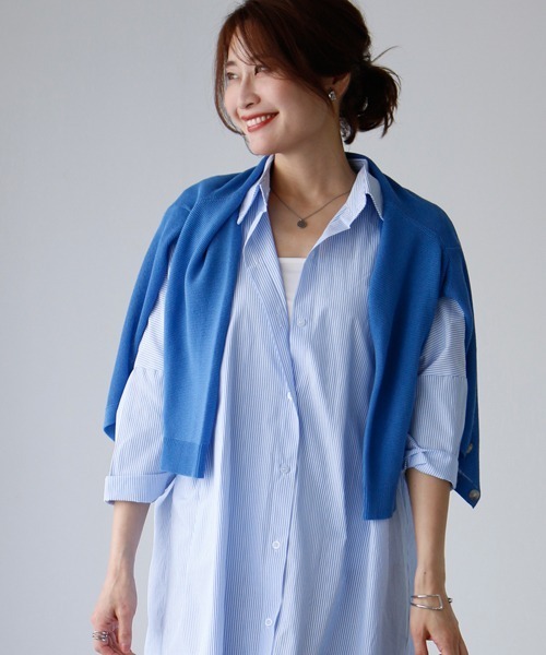 Ehre style(エーレスタイル)の「しっかりロング丈!ゆるシャツ3wayワンピース(シャツワンピース・レディース・ブラック/ブルー・FREE)」の10枚目の写真