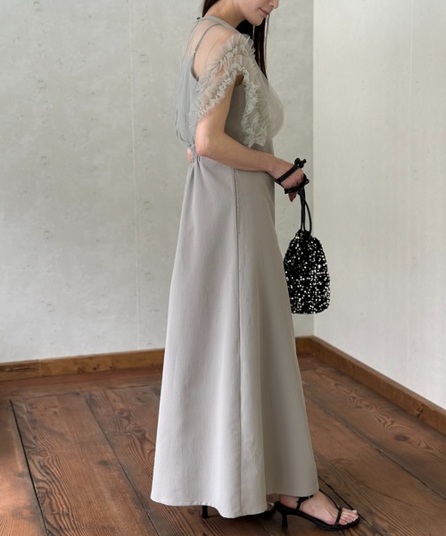 Per sist ence（パーシエンス）の「チュール×クレープドッキングフリルワンピース（ドレス・レディース・グレー/ブラック/グレイッシュベージュ・FREE）」の17枚目の写真