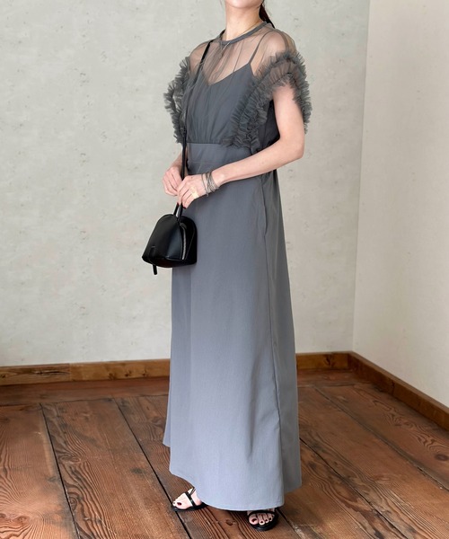 Per sist ence（パーシエンス）の「チュール×クレープドッキングフリルワンピース（ドレス・レディース・グレー/ブラック/グレイッシュベージュ・FREE）」の22枚目の写真