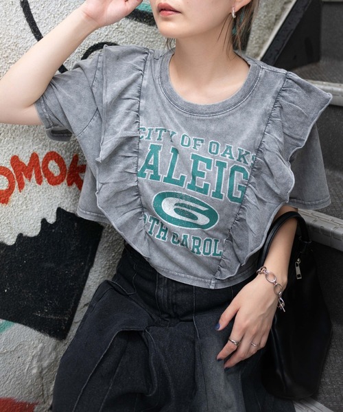 日本未入荷 CHUU★ヴィンテージウォッシュロゴTシャツ セール】WEGO/ヴィンテージウォッシュデザインT（Tシャツ