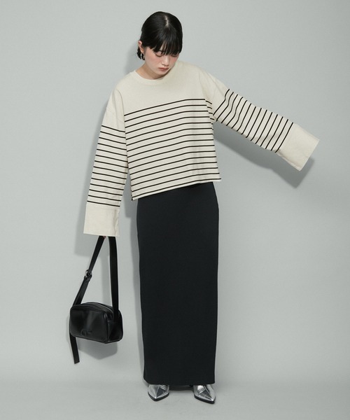 ADAM ET ROPE'(アダムエロペ)の「【WEB限定・洗える】バスクボーダージップディテールロンT(Tシャツ/カットソー・レディース・ブラック系その他/オフホワイト/ベージュ系その他・FREE)」の9枚目の写真