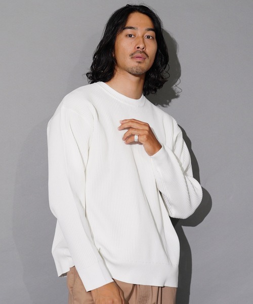 jiggys shop(ジギーズショップ)の「パフカルウォッシャブルワッフルクルーネック畦編みニットセーター(ニット/セーター・メンズ・ブルー系その他/ホワイト/チャコールグレー/ブラック/グレー系その他・SMALL/MEDIUM/LARGE/X-LARGE)」の2枚目の写真