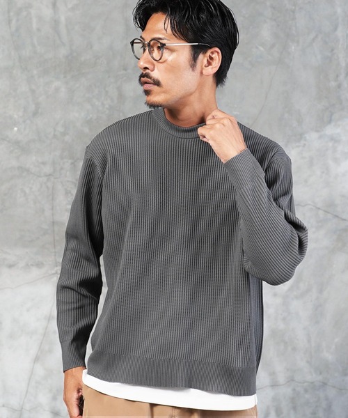 jiggys shop(ジギーズショップ)の「パフカルウォッシャブルワッフルクルーネック畦編みニットセーター(ニット/セーター・メンズ・ブルー系その他/ホワイト/チャコールグレー/ブラック/グレー系その他・SMALL/MEDIUM/LARGE/X-LARGE)」の4枚目の写真