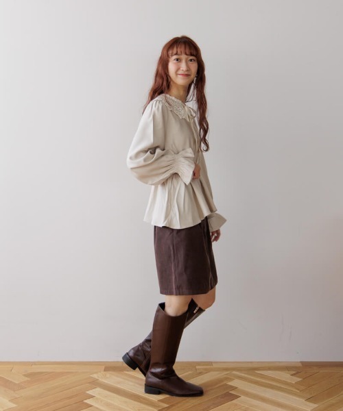 未使用❤️夏仕様♡プリーツ　リネンライク　定価19.580円　ロングジレ　黒 ビンテージライクレースカラー（付け襟）｜flower（フラワー）の