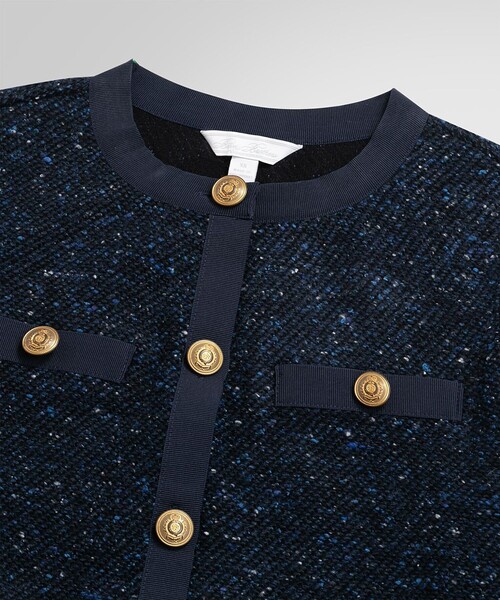 【未使用】Brooks Brothers ノーカラーツイードジャケット金ボタンS セール】ウールブレンド ドネガルツイード ノーカラー ニット