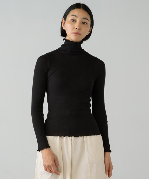 PALM（パーム）の「PALM CUP RIB TURTLE NECK（Tシャツ/カットソー・レディース・カーキ/ブラック/ベージュ・FREE）」の2枚目の写真