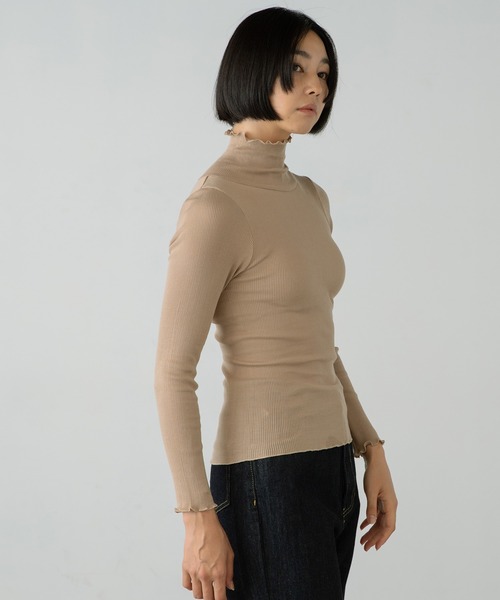 PALM（パーム）の「PALM CUP RIB TURTLE NECK（Tシャツ/カットソー・レディース・カーキ/ブラック/ベージュ・FREE）」の9枚目の写真