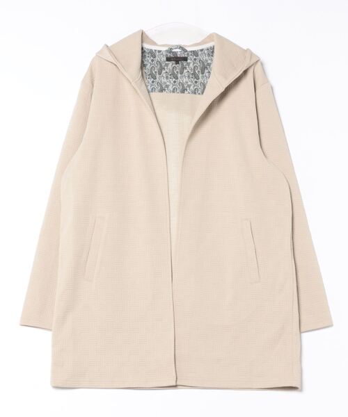 m.f.editorial（エムエフエディトリアル）の「【ストレッチ】m.f.エディトリアル メンズ ふくれチェックジャガード フーディガン（パーカー・メンズ・ベージュ/ブラック・LARGE/MEDIUM/X-LARGE）」の4枚目の写真