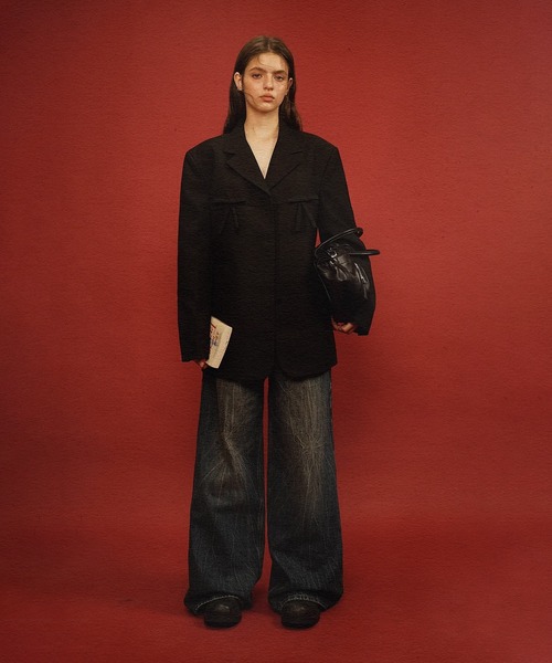 Moromoro2（モロモロ）の「リボンモチーフ ビッグシルエット ジャケット SU0123【Moromoro2】【2024AW】（テーラードジャケット・レディース・ブラック・L/M/S/XS）」の2枚目の写真