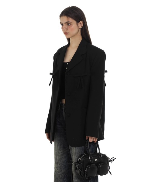 Moromoro2（モロモロ）の「リボンモチーフ ビッグシルエット ジャケット SU0123【Moromoro2】【2024AW】（テーラードジャケット・レディース・ブラック・L/M/S/XS）」の5枚目の写真