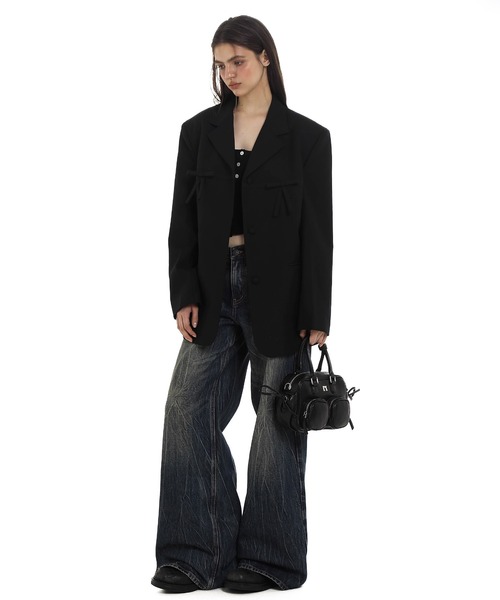 Moromoro2（モロモロ）の「リボンモチーフ ビッグシルエット ジャケット SU0123【Moromoro2】【2024AW】（テーラードジャケット・レディース・ブラック・L/M/S/XS）」の7枚目の写真