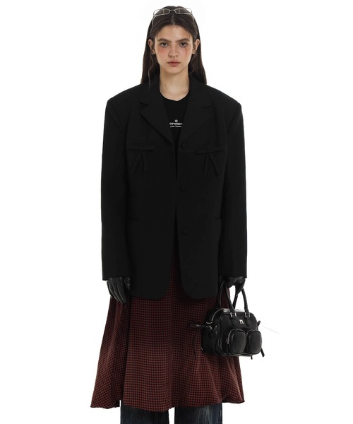 Moromoro2（モロモロ）の「リボンモチーフ ビッグシルエット ジャケット SU0123【Moromoro2】【2024AW】（テーラードジャケット・レディース・ブラック・L/M/S/XS）」の9枚目の写真