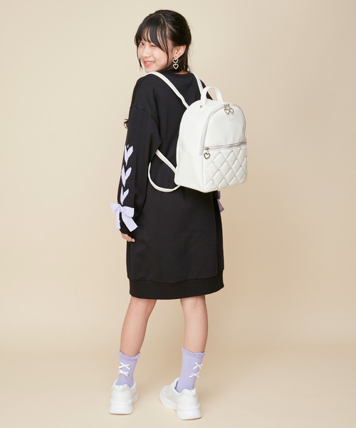 JENNI love（ジェニィラブ）の「【コットン100％】そでレースアップトレーナーワンピ（ワンピース・キッズ・ピンク/サックスブルー/ブラック・130cm/140cm/150cm/160cm）」の8枚目の写真