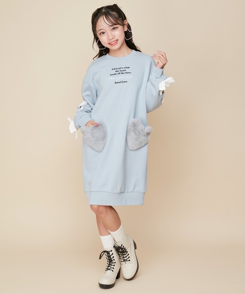 JENNI love（ジェニィラブ）の「【コットン100％】そでレースアップトレーナーワンピ（ワンピース・キッズ・ピンク/サックスブルー/ブラック・130cm/140cm/150cm/160cm）」の9枚目の写真