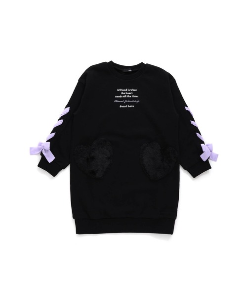 JENNI love（ジェニィラブ）の「【コットン100％】そでレースアップトレーナーワンピ（ワンピース・キッズ・ピンク/サックスブルー/ブラック・130cm/140cm/150cm/160cm）」の17枚目の写真