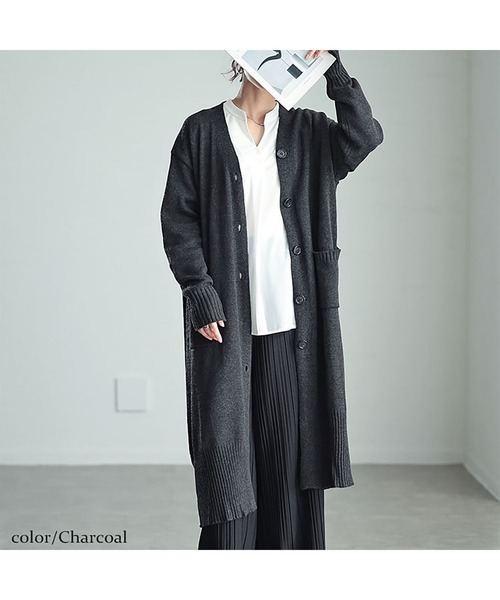 GOLDJAPAN(ゴールドジャパン)の「Vネックロングニットカーディガン【大きいサイズ対応】(カーディガン/ボレロ・レディース・ブラック/チャコール・LL~3L/4L~5L)」の13枚目の写真