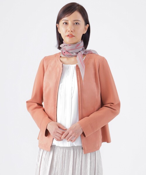TRANS WORK(トランスワーク)の「【ウォッシャブル】ストレッチスエードニットコンビジャケット(ノーカラージャケット・レディース・ブラウン系その他5/ピンク/ネイビー/ベージュ・38/40)」の1枚目の写真