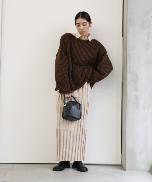 select MOCA(セレクトモカ)の「メランジリブニットタイトスカート(スカート・レディース・ベージュ/ブラック・MEDIUM/LARGE)」の8枚目の写真