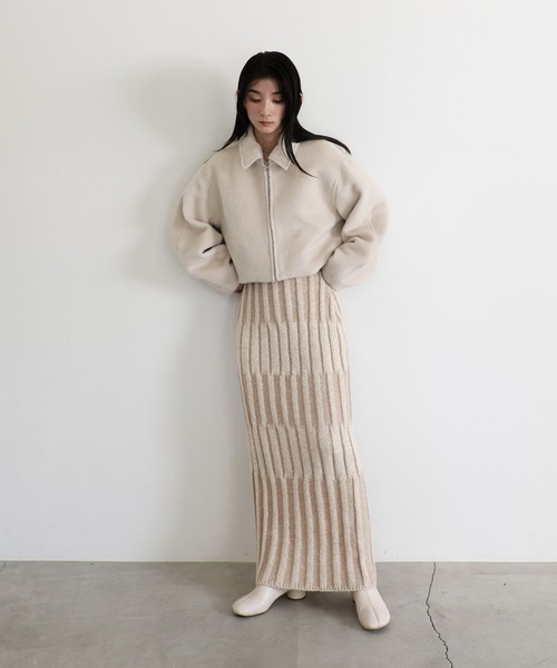 select MOCA(セレクトモカ)の「メランジリブニットタイトスカート(スカート・レディース・ベージュ/ブラック・MEDIUM/LARGE)」の4枚目の写真