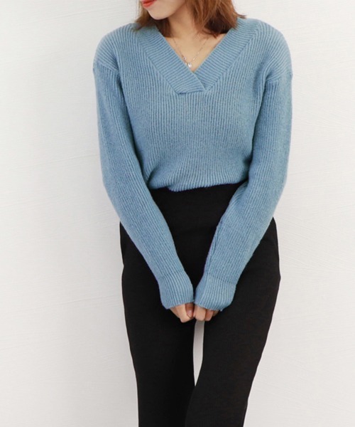 Miniministore(ミニミニストア)の「vネック ニットセーター レディース秋冬(ニット/セーター・レディース・ダークグレー/ブルー/モカ/ネイビー/ベージュ・FREE)」の9枚目の写真