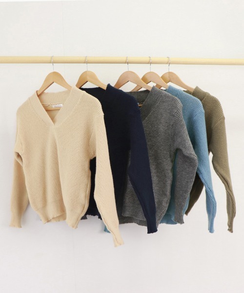 Miniministore(ミニミニストア)の「vネック ニットセーター レディース秋冬(ニット/セーター・レディース・ダークグレー/ブルー/モカ/ネイビー/ベージュ・FREE)」の18枚目の写真