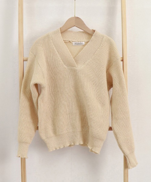 Miniministore(ミニミニストア)の「vネック ニットセーター レディース秋冬(ニット/セーター・レディース・ダークグレー/ブルー/モカ/ネイビー/ベージュ・FREE)」の19枚目の写真