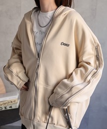 CREARE -LINO- | <ユニセックス>胸元刺繍/ロゴ入り ジップアップスリーブフーディー/パーカー/裏起毛(パーカー)