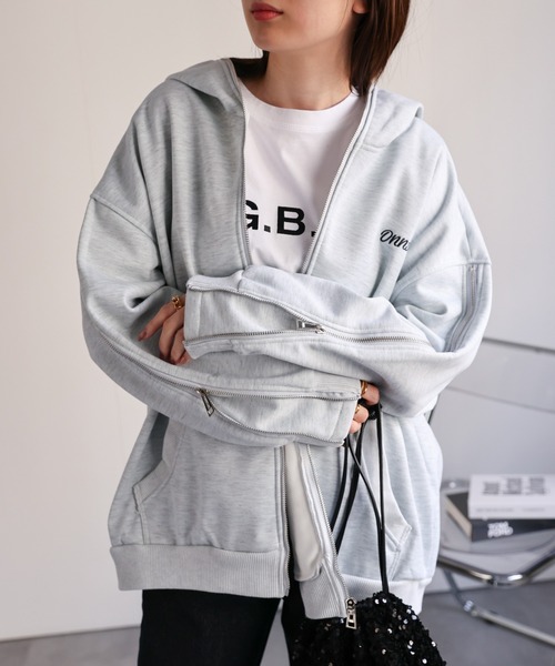 【セール】<ユニセックス>胸元刺繍/ロゴ入り ジップアップスリーブフーディー/パーカー/裏起毛(パーカー)|CREARE -LINO-(クレアーレリノ) 【セール】<ユニセックス>胸元刺繍/ロゴ入り ジップアップスリーブフーディー/パーカー/裏起毛(パーカー)|CREARE -LINO-(クレアーレリノ)