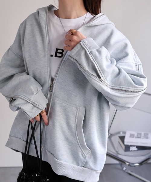 【セール】<ユニセックス>胸元刺繍/ロゴ入り ジップアップスリーブフーディー/パーカー/裏起毛(パーカー)|CREARE -LINO-(クレアーレリノ) 【セール】<ユニセックス>胸元刺繍/ロゴ入り ジップアップスリーブフーディー/パーカー/裏起毛(パーカー)|CREARE -LINO-(クレアーレリノ)