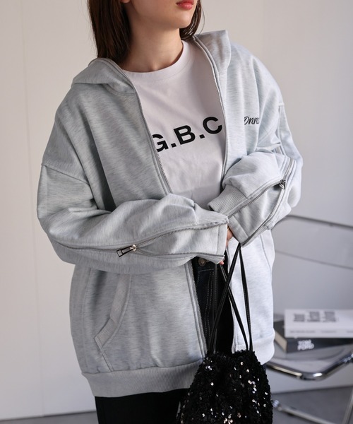 【セール】<ユニセックス>胸元刺繍/ロゴ入り ジップアップスリーブフーディー/パーカー/裏起毛(パーカー)|CREARE -LINO-(クレアーレリノ) 【セール】<ユニセックス>胸元刺繍/ロゴ入り ジップアップスリーブフーディー/パーカー/裏起毛(パーカー)|CREARE -LINO-(クレアーレリノ)