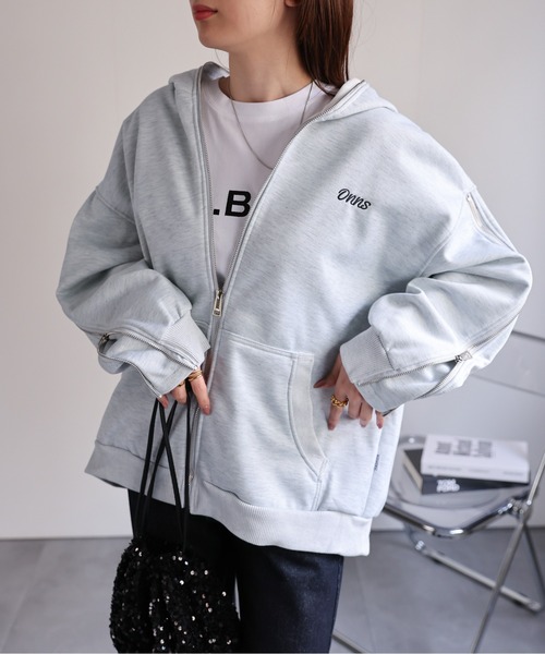 【セール】<ユニセックス>胸元刺繍/ロゴ入り ジップアップスリーブフーディー/パーカー/裏起毛(パーカー)|CREARE -LINO-(クレアーレリノ) 【セール】<ユニセックス>胸元刺繍/ロゴ入り ジップアップスリーブフーディー/パーカー/裏起毛(パーカー)|CREARE -LINO-(クレアーレリノ)