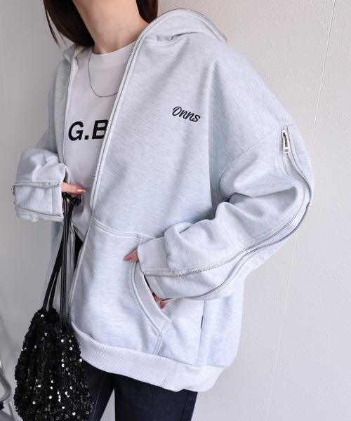 【セール】<ユニセックス>胸元刺繍/ロゴ入り ジップアップスリーブフーディー/パーカー/裏起毛(パーカー)|CREARE -LINO-(クレアーレリノ) 【セール】<ユニセックス>胸元刺繍/ロゴ入り ジップアップスリーブフーディー/パーカー/裏起毛(パーカー)|CREARE -LINO-(クレアーレリノ)