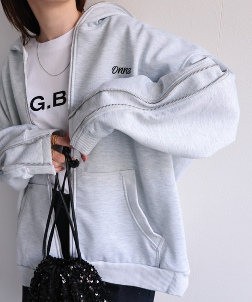 【セール】<ユニセックス>胸元刺繍/ロゴ入り ジップアップスリーブフーディー/パーカー/裏起毛(パーカー)|CREARE -LINO-(クレアーレリノ) 【セール】<ユニセックス>胸元刺繍/ロゴ入り ジップアップスリーブフーディー/パーカー/裏起毛(パーカー)|CREARE -LINO-(クレアーレリノ)