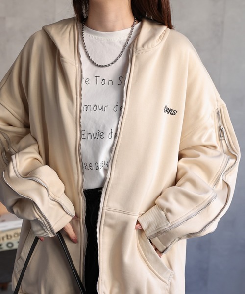 【セール】<ユニセックス>胸元刺繍/ロゴ入り ジップアップスリーブフーディー/パーカー/裏起毛(パーカー)|CREARE -LINO-(クレアーレリノ) 【セール】<ユニセックス>胸元刺繍/ロゴ入り ジップアップスリーブフーディー/パーカー/裏起毛(パーカー)|CREARE -LINO-(クレアーレリノ)