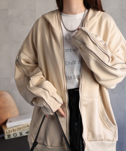 【セール】<ユニセックス>胸元刺繍/ロゴ入り ジップアップスリーブフーディー/パーカー/裏起毛(パーカー)|CREARE -LINO-(クレアーレリノ) 【セール】<ユニセックス>胸元刺繍/ロゴ入り ジップアップスリーブフーディー/パーカー/裏起毛(パーカー)|CREARE -LINO-(クレアーレリノ)