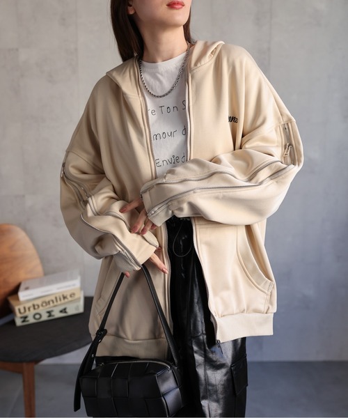 【セール】<ユニセックス>胸元刺繍/ロゴ入り ジップアップスリーブフーディー/パーカー/裏起毛(パーカー)|CREARE -LINO-(クレアーレリノ) 【セール】<ユニセックス>胸元刺繍/ロゴ入り ジップアップスリーブフーディー/パーカー/裏起毛(パーカー)|CREARE -LINO-(クレアーレリノ)