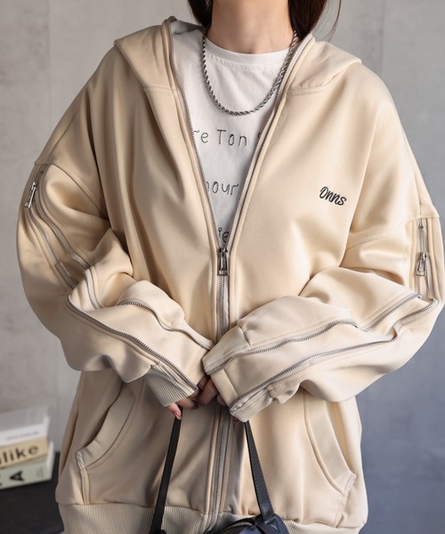 【セール】<ユニセックス>胸元刺繍/ロゴ入り ジップアップスリーブフーディー/パーカー/裏起毛(パーカー)|CREARE -LINO-(クレアーレリノ) 【セール】<ユニセックス>胸元刺繍/ロゴ入り ジップアップスリーブフーディー/パーカー/裏起毛(パーカー)|CREARE -LINO-(クレアーレリノ)