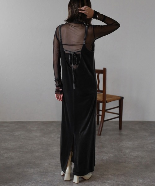 ベロアワンピース ワンピース バックリボン ロング丈 ベロア レディース DLARGE.JPG