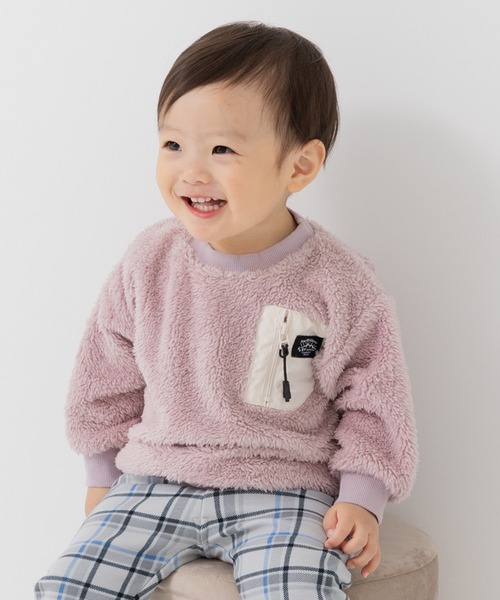 chil2（チルツー）の「布帛ポケット ボアトレーナー（スウェット・キッズ・ブラック/クリーム/ピンク/ベージュ・80ｃｍ/90cm/110cm/100cm/120cm/130cm/140cm）」の4枚目の写真