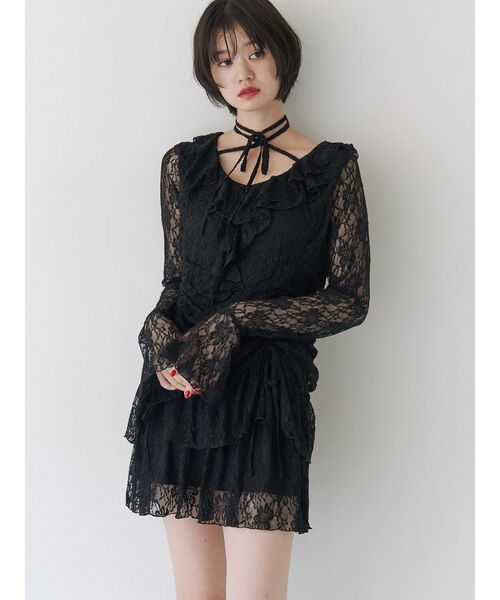 jouetie(ジュエティ)の「フリルレースワンピース オケージョンドレス(ワンピース・レディース・ピンク/ブラック・MEDIUM)」の4枚目の写真