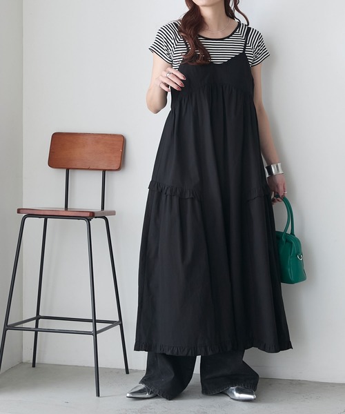 BONLECILL(ボンルシール)の「アソート柄ヴィンテージライクコットンフリルキャミワンピース(ワンピース・レディース・オフホワイト/ブルー系/ブラウン系/ブラック・FREE)」の2枚目の写真