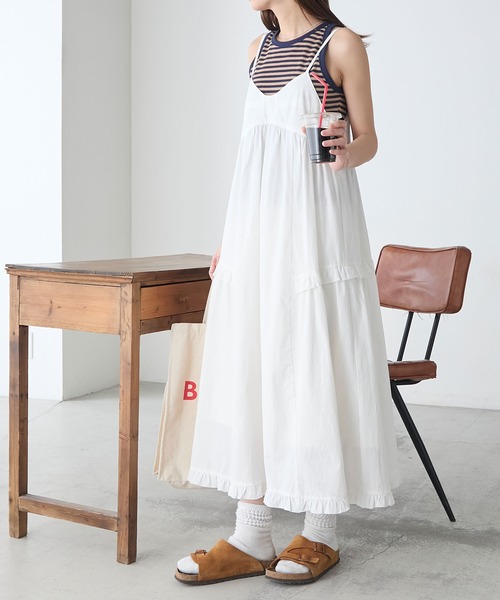 BONLECILL(ボンルシール)の「アソート柄ヴィンテージライクコットンフリルキャミワンピース(ワンピース・レディース・オフホワイト/ブルー系/ブラウン系/ブラック・FREE)」の17枚目の写真